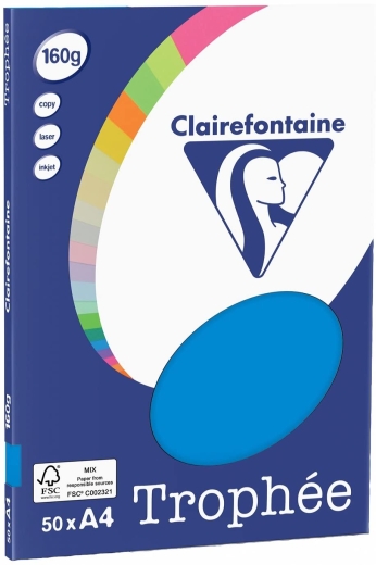 Karibischblau, Papier, A4, 160 g/qm, 50 Blatt (PPP, Personal Paper Pack), holzfrei, Trophée, fuer Copy+InkJet+Laser+Offset, Basteln, Drucken, Kopieren, Kreativ, FSC-Zertifikat, 1022C, 3329680102208