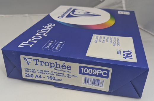Stahlgrau, Papier, A4, 160 g/qm, 250 Blatt, holzfrei, Trophée, fuer Copy+InkJet+Laser+Offset, Basteln, Drucken, Kopieren, Kreativ, FSC-Zertifikat, 1009PC, 3329680001983